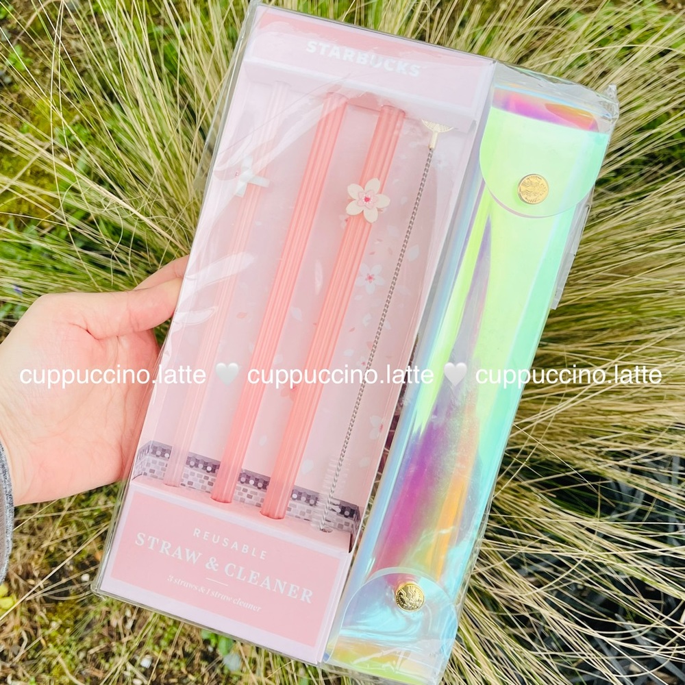 🌸NEW🌸Starbucks 2021 Limited Edition Korea Pink Sakura Cherry Blossom Straw Kit